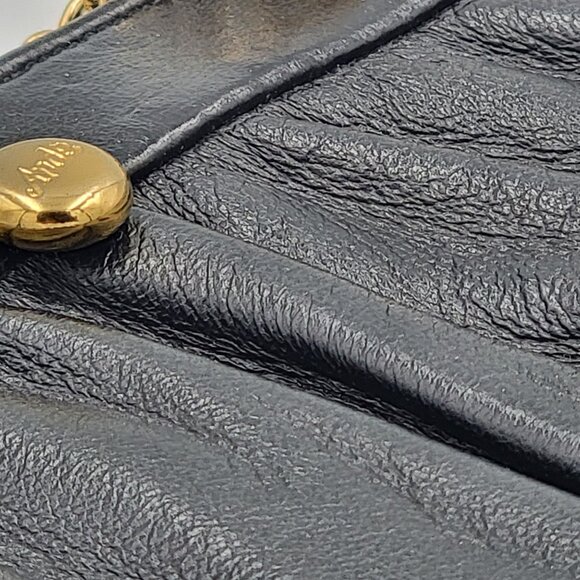 Vintage Black Leather Clutch Purse With Gold Chain Strap & Snap Closure By Ande - Picture 16 of 16